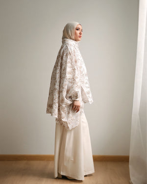 Floral Embroidered Oversized Linen Shirt Offwhite C2190