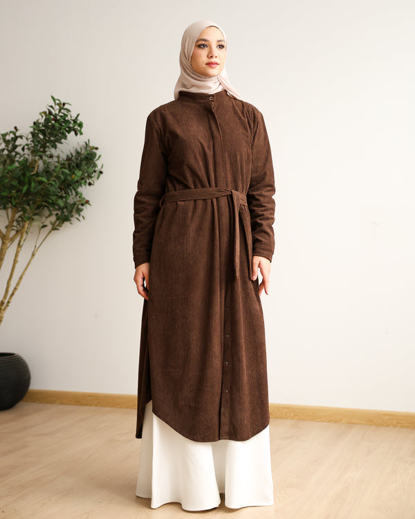 Velvet Corduroy Longline Shirt Brown C510