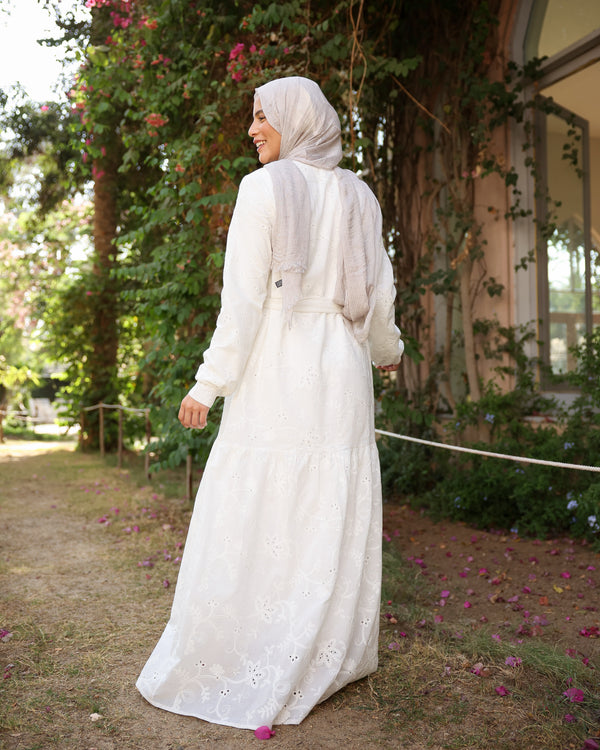 Floral Embroidered Maxi Dress Offwhite C514