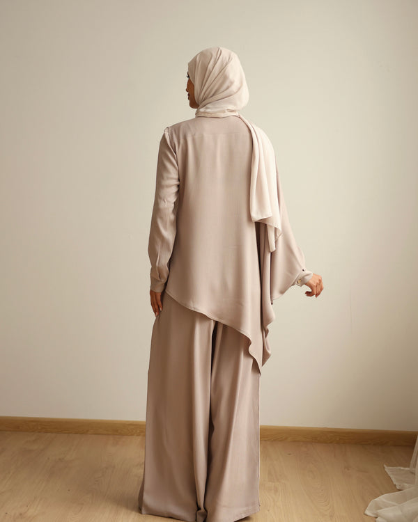Asymmetric High Low Chemise Blouse Beige C1870