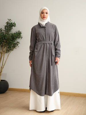 Velvet Corduroy Longline Shirt Grey C510