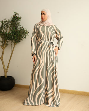 Printed Maxi Dress Green Beige C282
