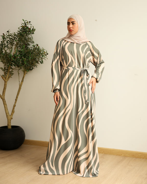Printed Maxi Dress Green Beige C282
