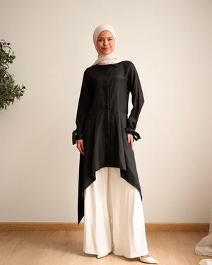 High Low Buttoned Chemise Black C191