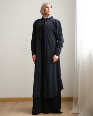 Velvet Corduroy Longline Shirt Navy C510