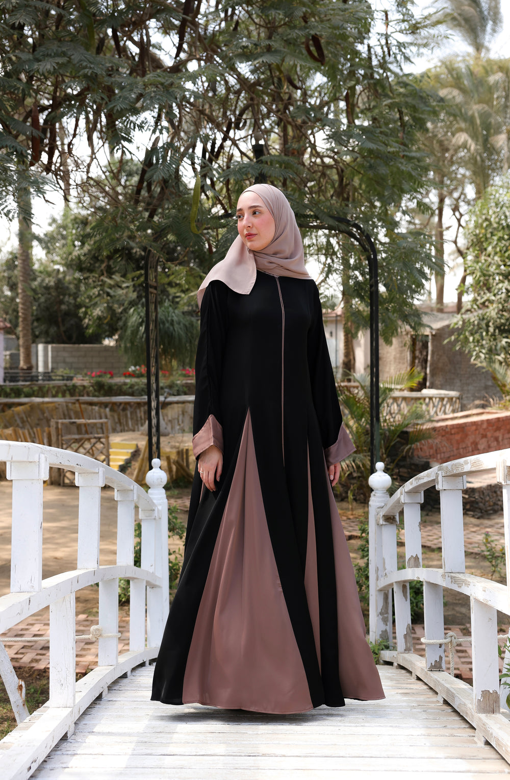 Silk Panel Abaya Cafe C238