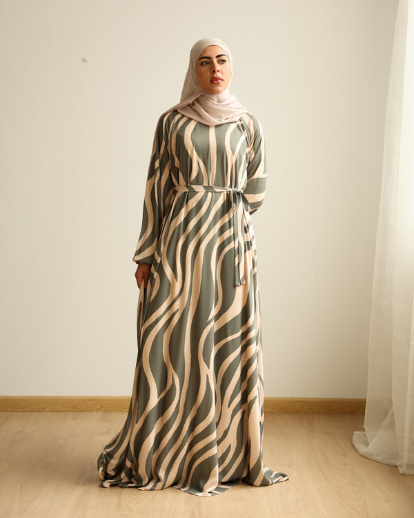 Printed Maxi Dress Green Beige C282