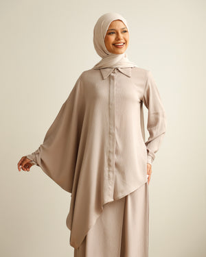 Asymmetric High Low Chemise Blouse Beige C1870
