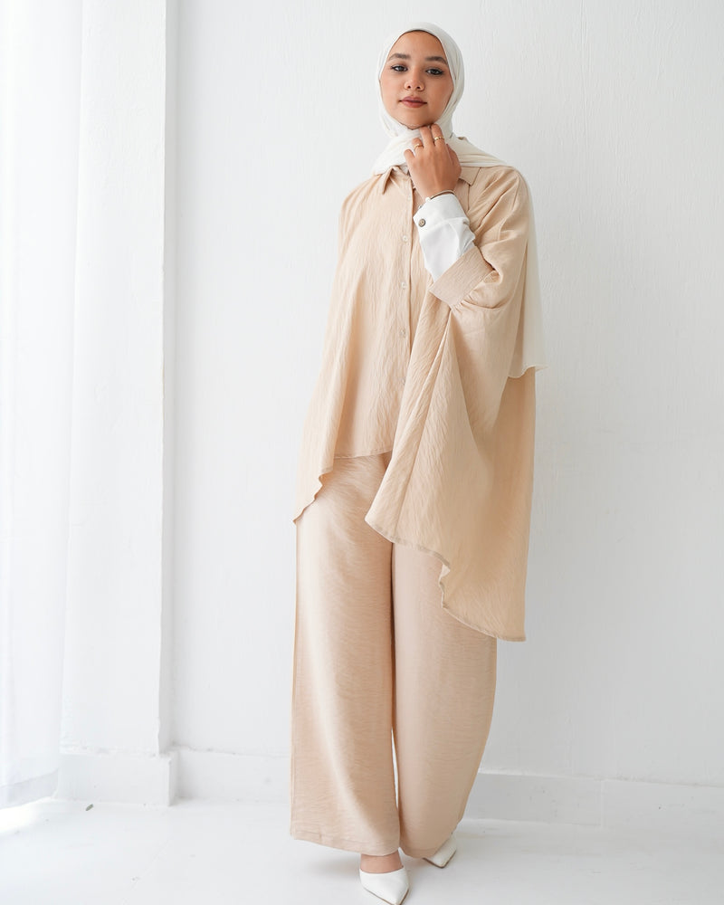 Over Sized Poncho and Pants Set Beige C11063