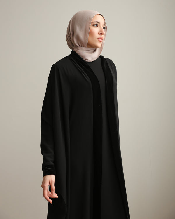 The Velvet Lace-Back Crepe Open Abaya C273