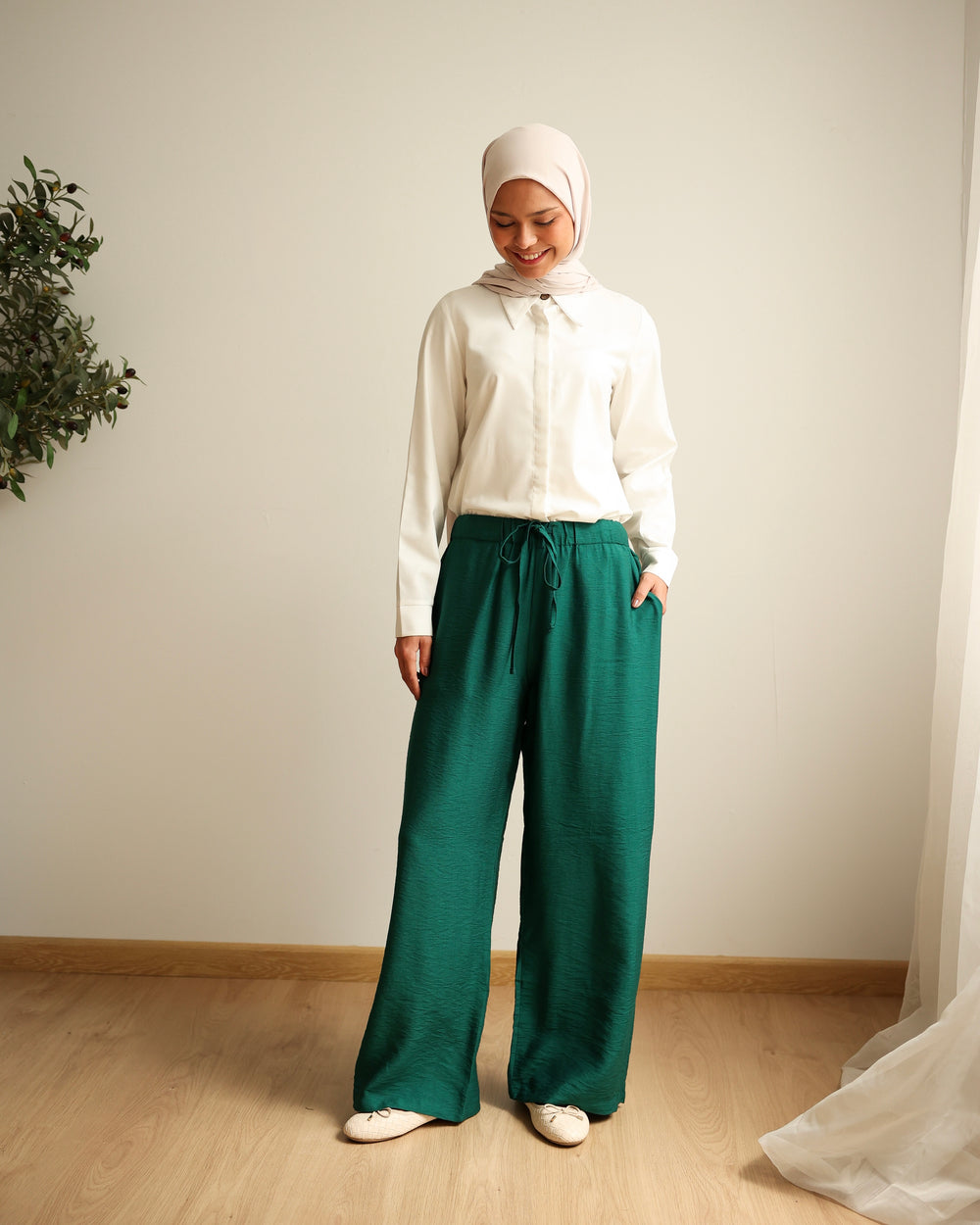 Linen Blend Pants Teal C11063