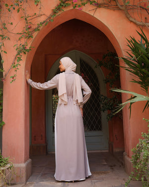 Open Pleated Abaya Beige C142