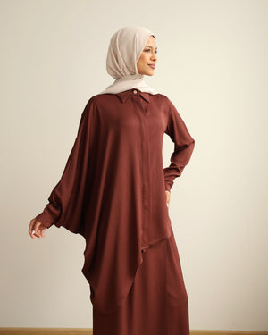 Asymmetric High Low Chemise Blouse Rust C1870