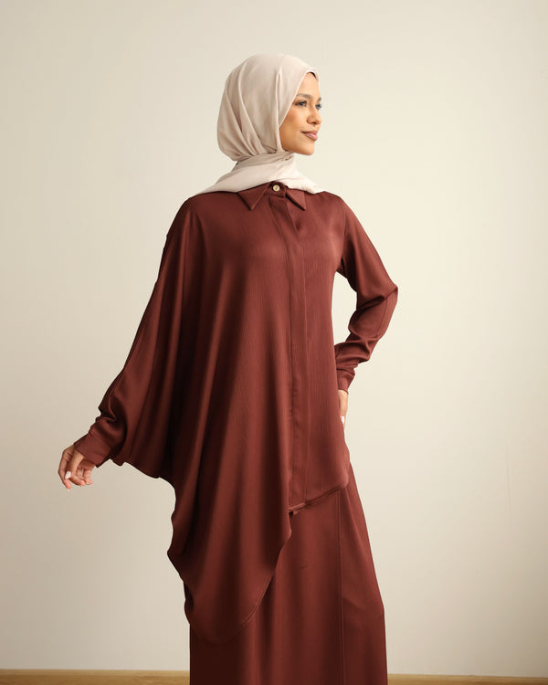 Asymmetric High Low Chemise Blouse Rust C1870