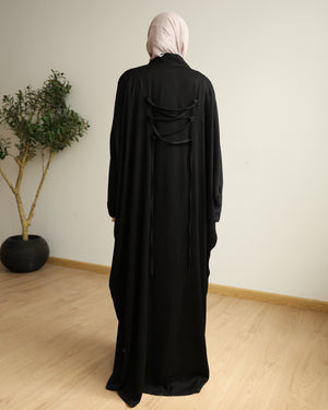 The Lace- Back Free Size Abaya Black C2730