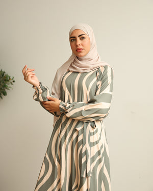 Printed Maxi Dress Green Beige C282