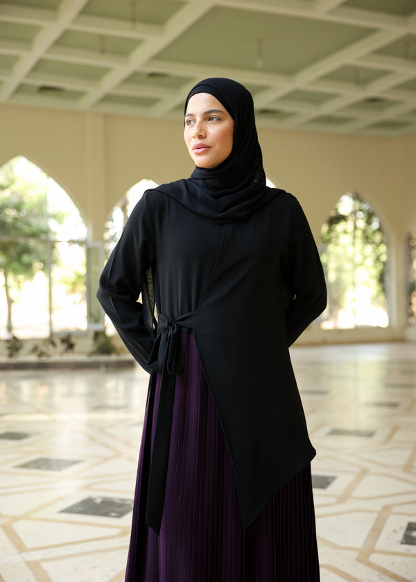 Side Wrap Pleated Abaya Purple C113