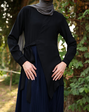 Side Wrap Pleated Abaya Navy C113
