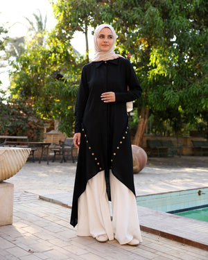 High Low Linen Buttoned Shirt Black C2751