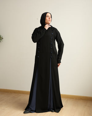 The Parallel Navy Button Abaya C278