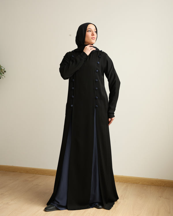The Parallel Navy Button Abaya C278