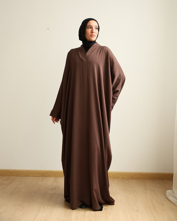 The Lace- Back Free Size Abaya Brown C2730