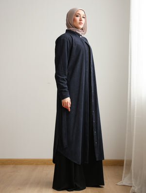 Velvet Corduroy Longline Shirt Navy C510