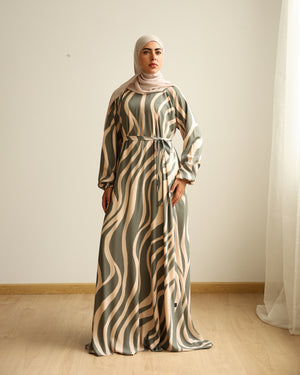 Printed Maxi Dress Green Beige C282