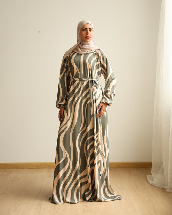 Printed Maxi Dress Green Beige C282