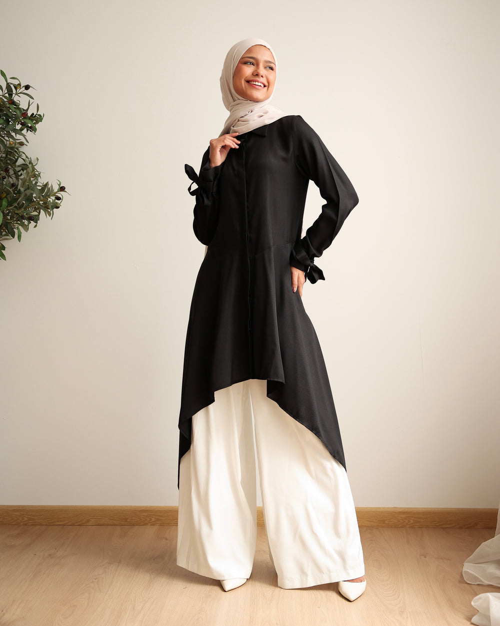 High Low Buttoned Chemise Black C191