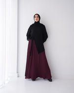 Side Wrap Pleated Abaya Burgundy C113