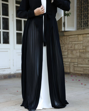 Open Pleated Abaya Black C142