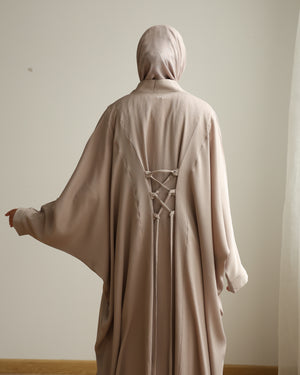 The Lace- Back Free Size Abaya Beige C2730