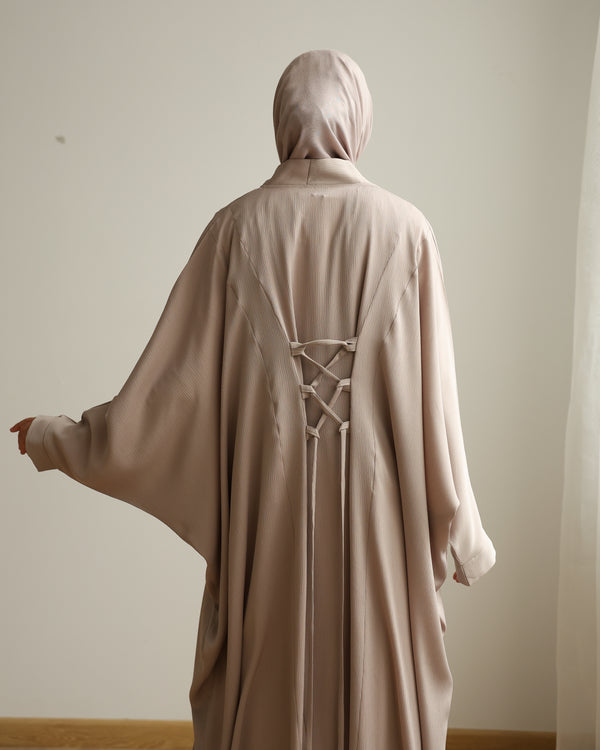 The Lace- Back Free Size Abaya Beige C2730