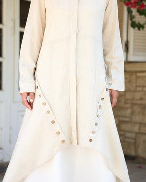 High Low Linen Buttoned Shirt Beige C2751