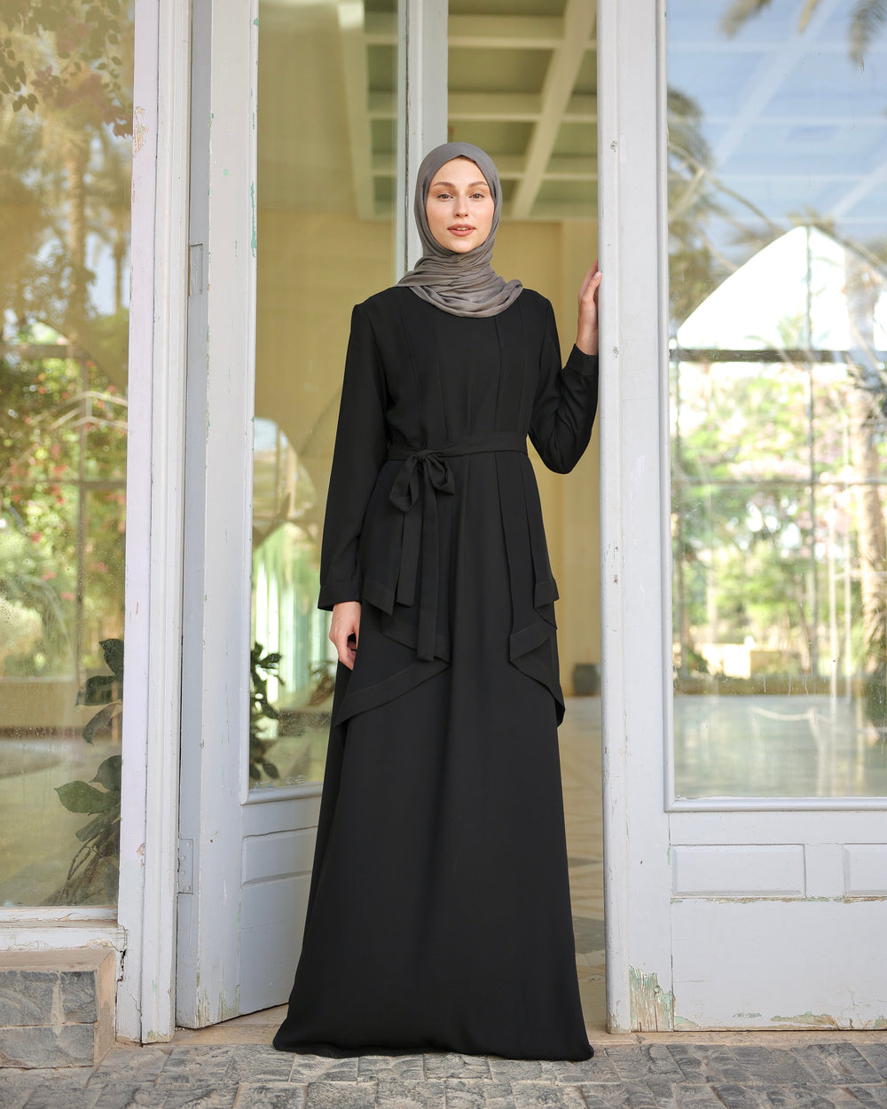 Abaya With Front Chiffon Drape C65