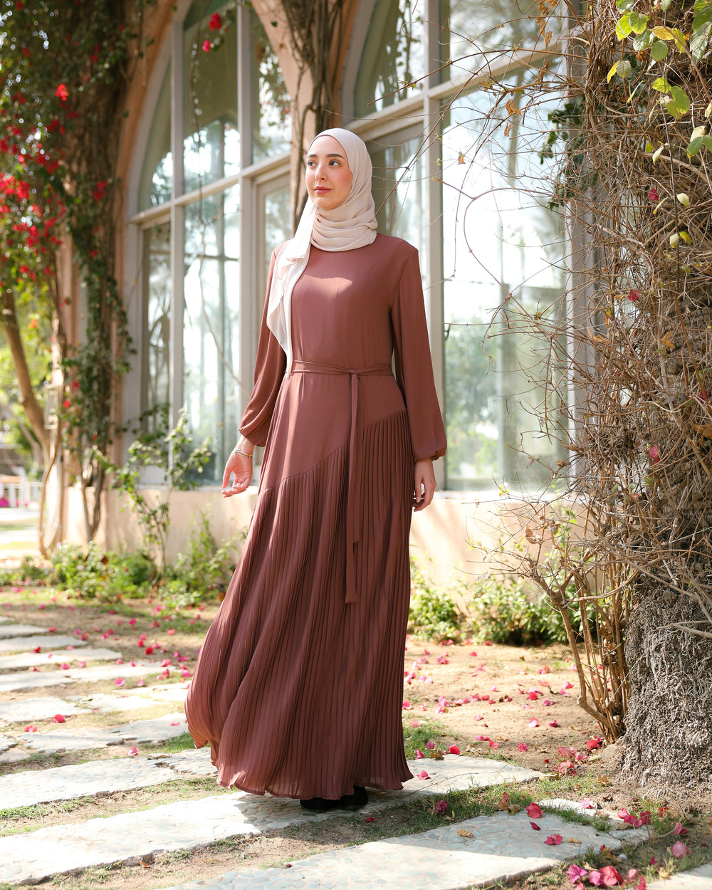 Pleated Chiffon Dress Peach C74