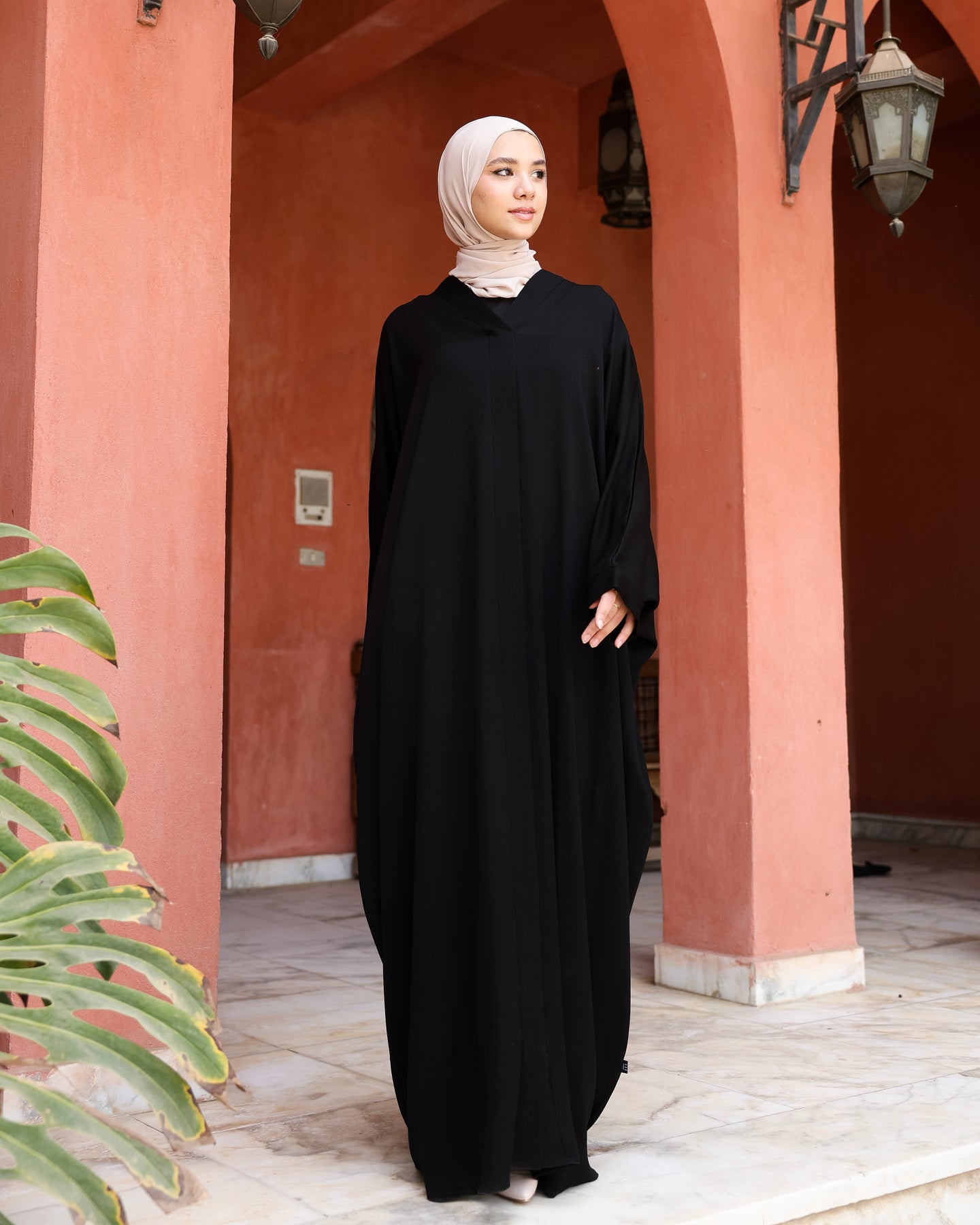 The Lace- Back Free Size Abaya Black C2730
