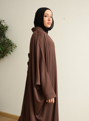 The Lace- Back Free Size Abaya Brown C2730