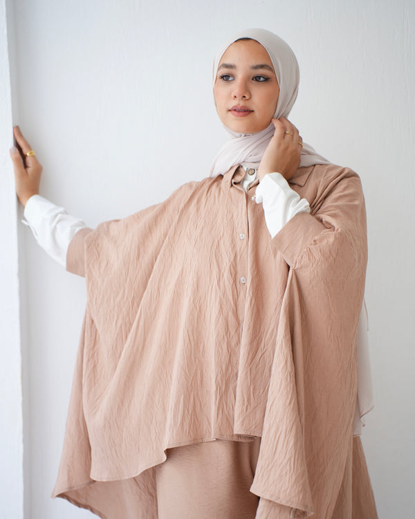Over Sized Poncho and Pants Set Cafe C11063