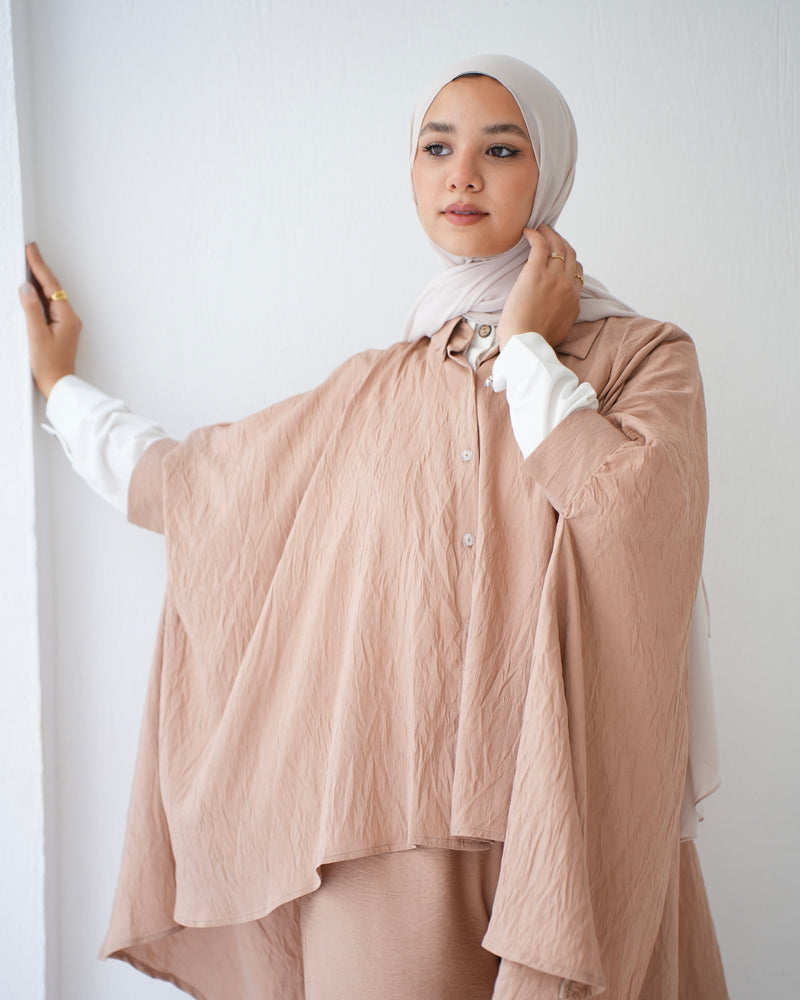 Over Sized Poncho and Pants Set Cafe C11063