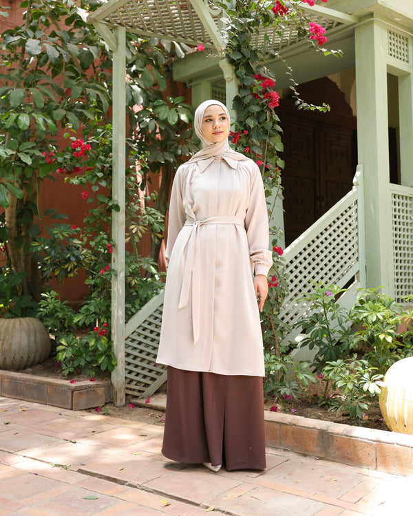 Silk Blend Maxi Chemise Beige C252