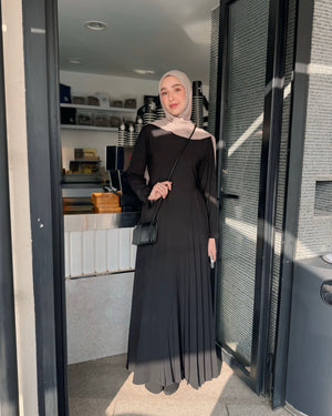Asymmetrical Pleated Abaya Black C104