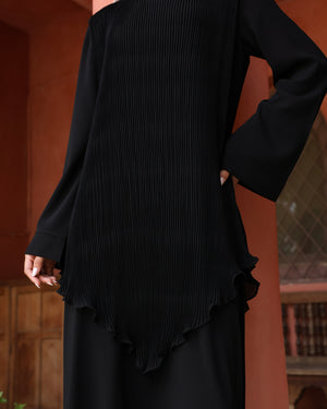Pleated Layered Abaya Black C1102