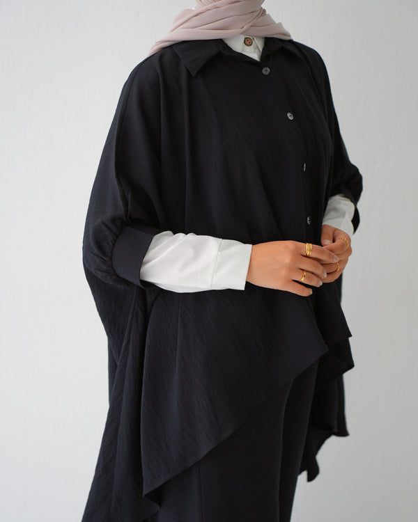 Over Sized Poncho and Pants Set Black C11063