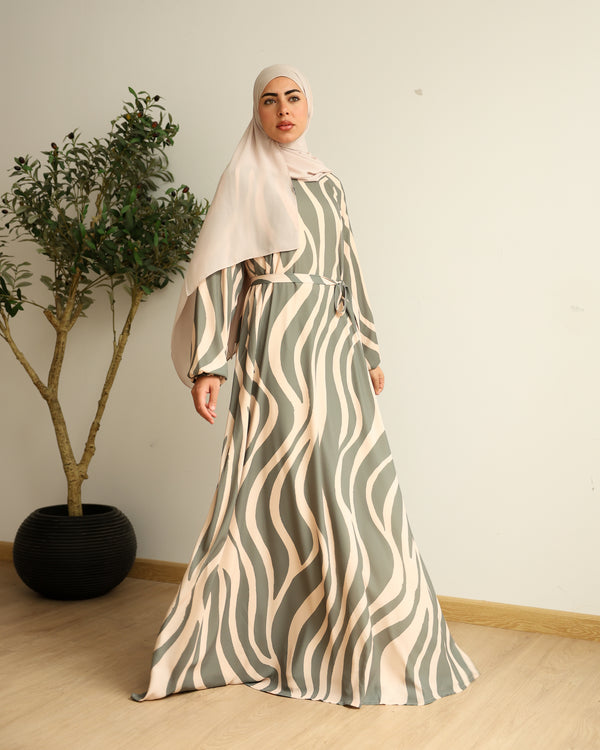 Printed Maxi Dress Green Beige C282