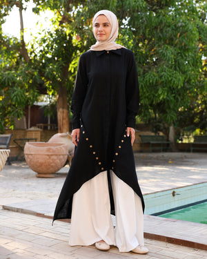 High Low Linen Buttoned Shirt Black C2751