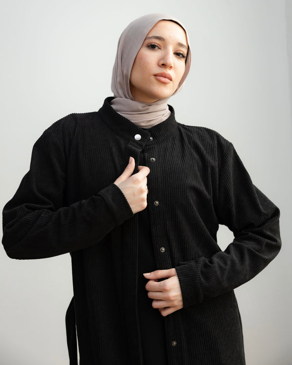 Velvet Corduroy Longline Shirt Black C510