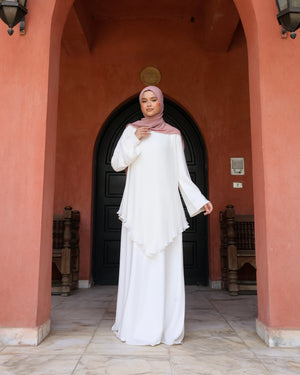 Pleated Layered Abaya Offwhite C1102
