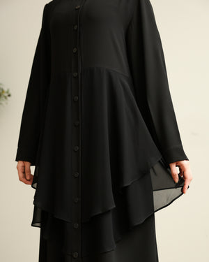 The Front Buttoned Chiffon Layer Abaya C164